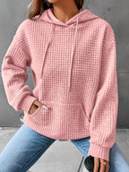 Full Size Textured Kangaroo Pocket Hoodie Plus Size