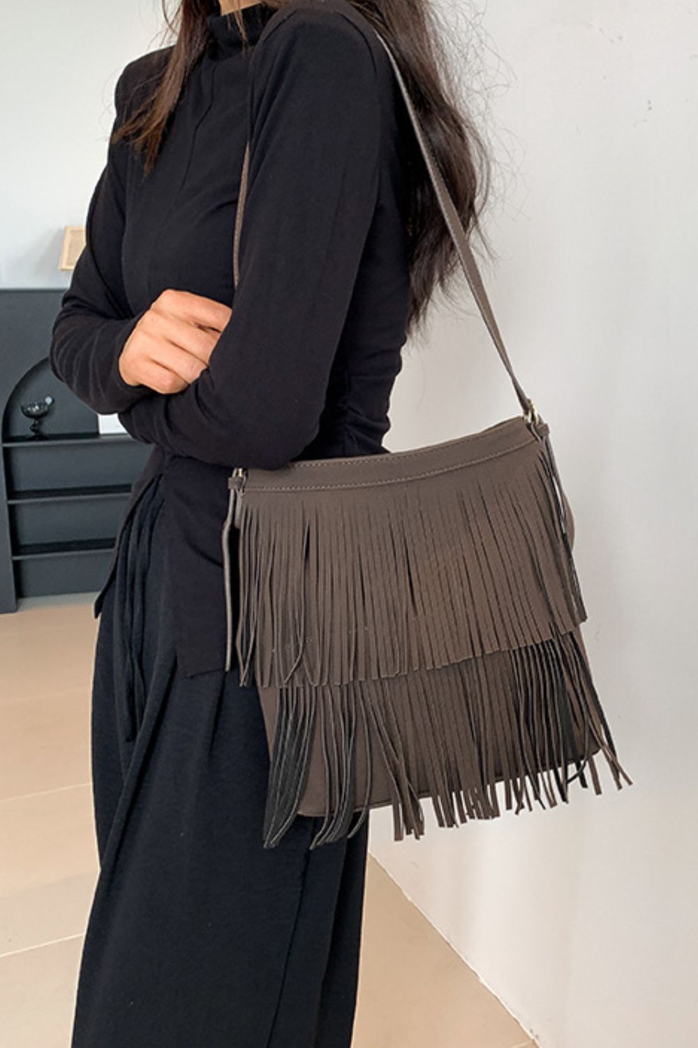 Double-Layered Fringe Shoulder Bag