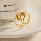 18K Gold-Plated Gemstone Open Cuff Ring