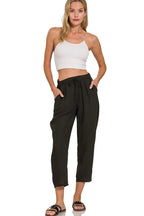 Zenana Woven Crepe Elastic Band Waist Pants