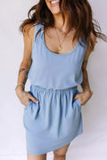 Mineral Wash Elastic Waist Tank Dress with Side Pockets