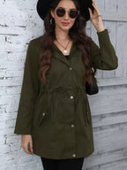 Hooded Drawstring Waist Casual Outerwear