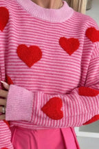 Stripe Contrast Heart Pattern Valentine Knit Sweater