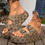 Floral Platform Buckle Sandals