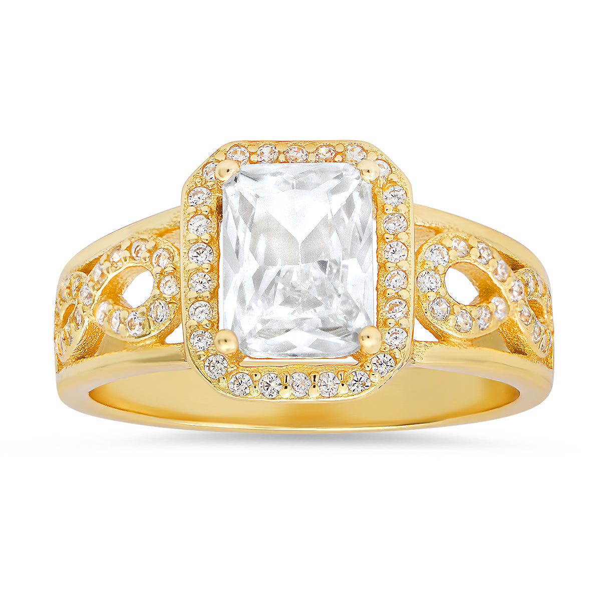 Sterling Silver Infinity Emerald-cut Diamond CZ Ring