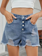 Distressed Raw Hem Denim Shorts