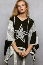 POL Floral Star Patch Hooded Blouse with Lace Contrast Detail