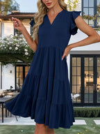 Ruffle Sleeve Tiered Midi Dress