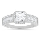 Sterling Silver Princess & Baguette-cut CZ Halo Ring