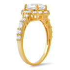 Sterling Silver Round and Baguette-cut Halo CZ Ring