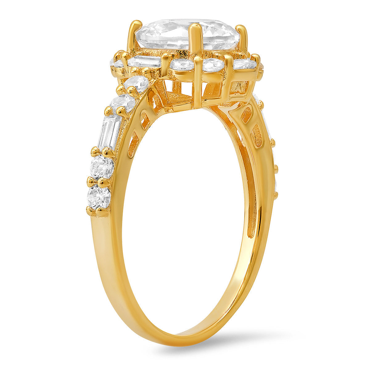 Sterling Silver Round and Baguette-cut Halo CZ Ring