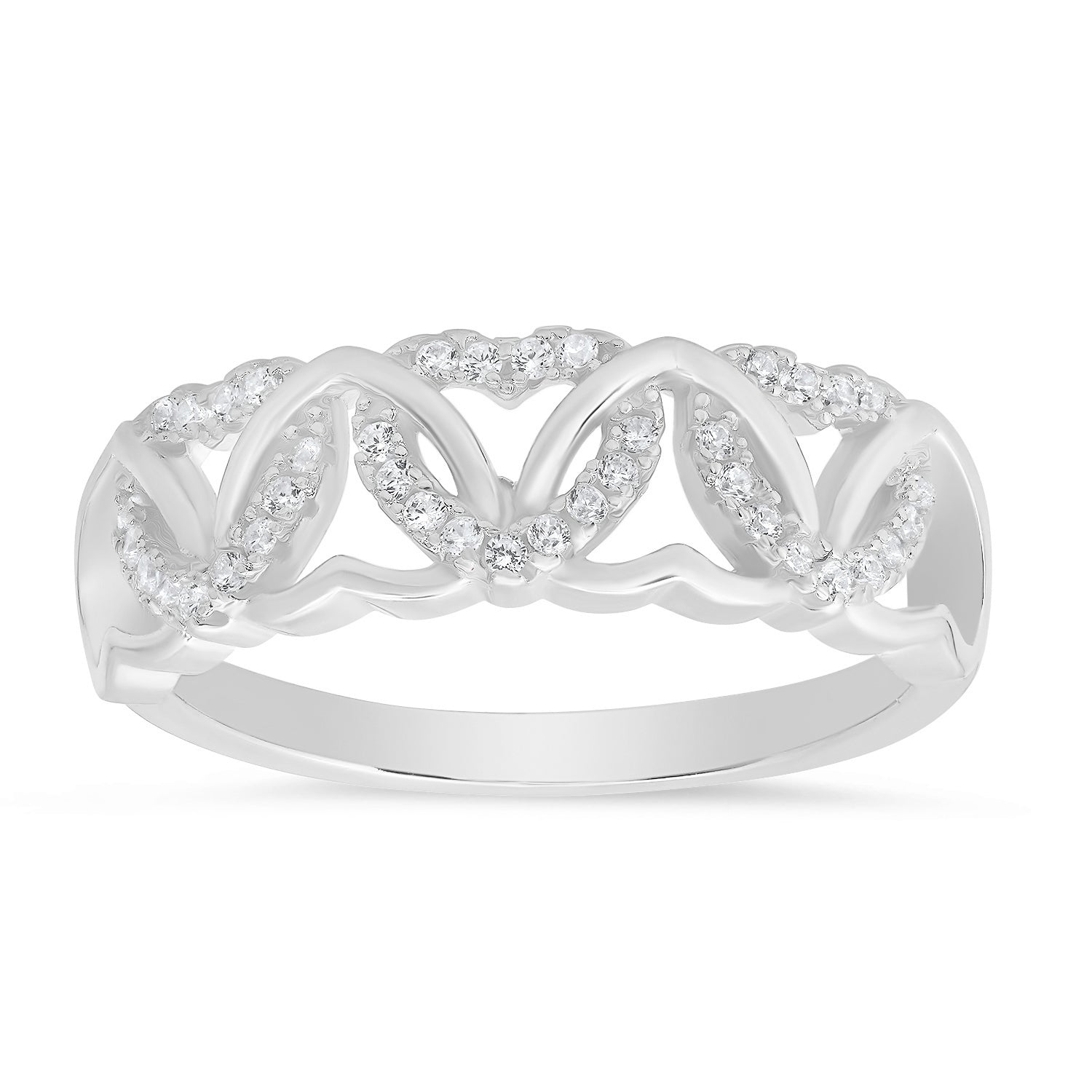 Sterling Silver Interlocking Hearts CZ Ring