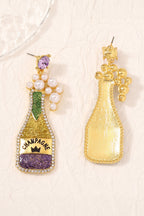 Gold Mardi Gras Shimmery CHAMPAGNE Pearl Rhinestone Studded Earrings
