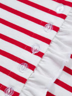 Stripe Contrast Frilled Trim Half Button Long Sleeve Top