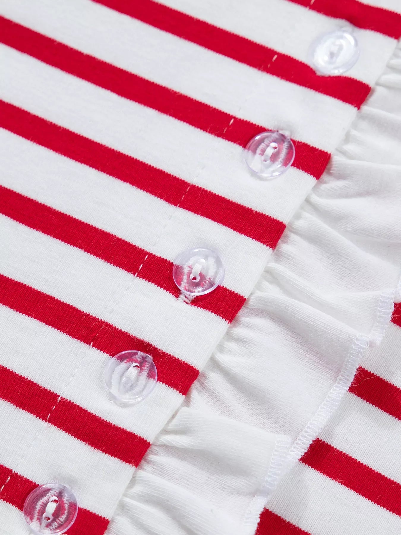 Stripe Contrast Frilled Trim Half Button Long Sleeve Top