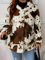 Cow Print Plush Hooded Outerwear