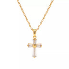 18K Gold-Plated Stainless Steel Zircon Cross Necklace
