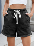 Drawstring Wash Denim Shorts