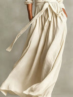 Full Size Long Sleeve Tie Waist Maxi Dress Plus Size