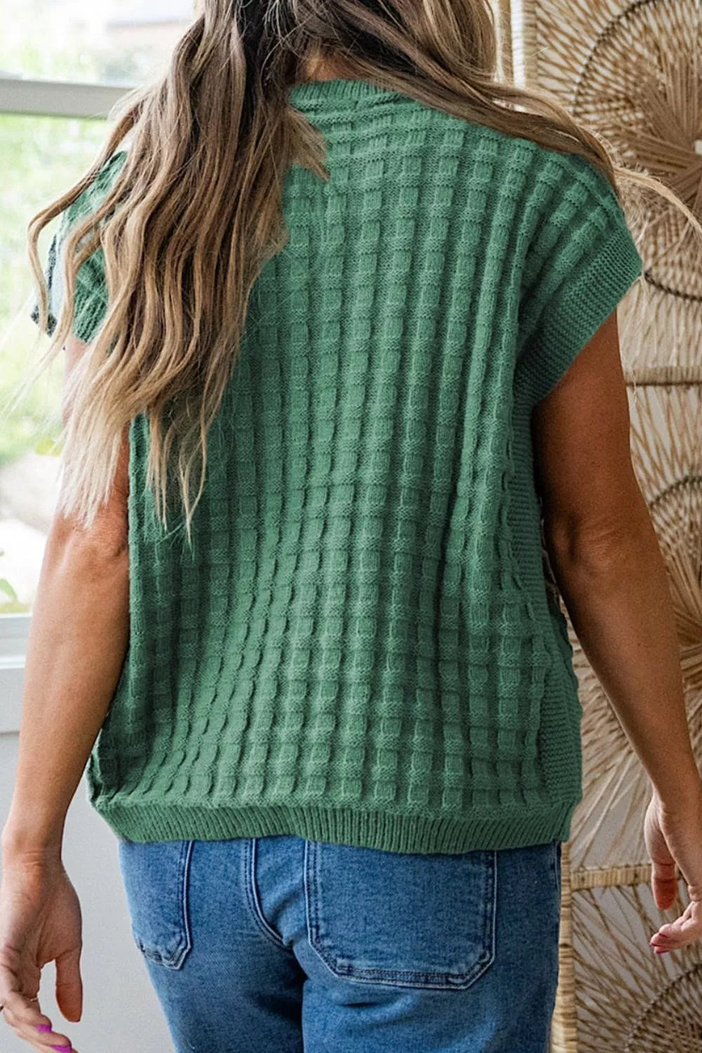 Textured Knit Cap Sleeve Sweater Vest