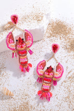 Rose Red Crystal Gem Beaded Crayfish Earrings