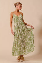 SO ME Damask Floral Summer Maxi Flowy Dress With Open Back