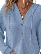 Full Size Button Detail Waffle Knit Hoodie Plus Size