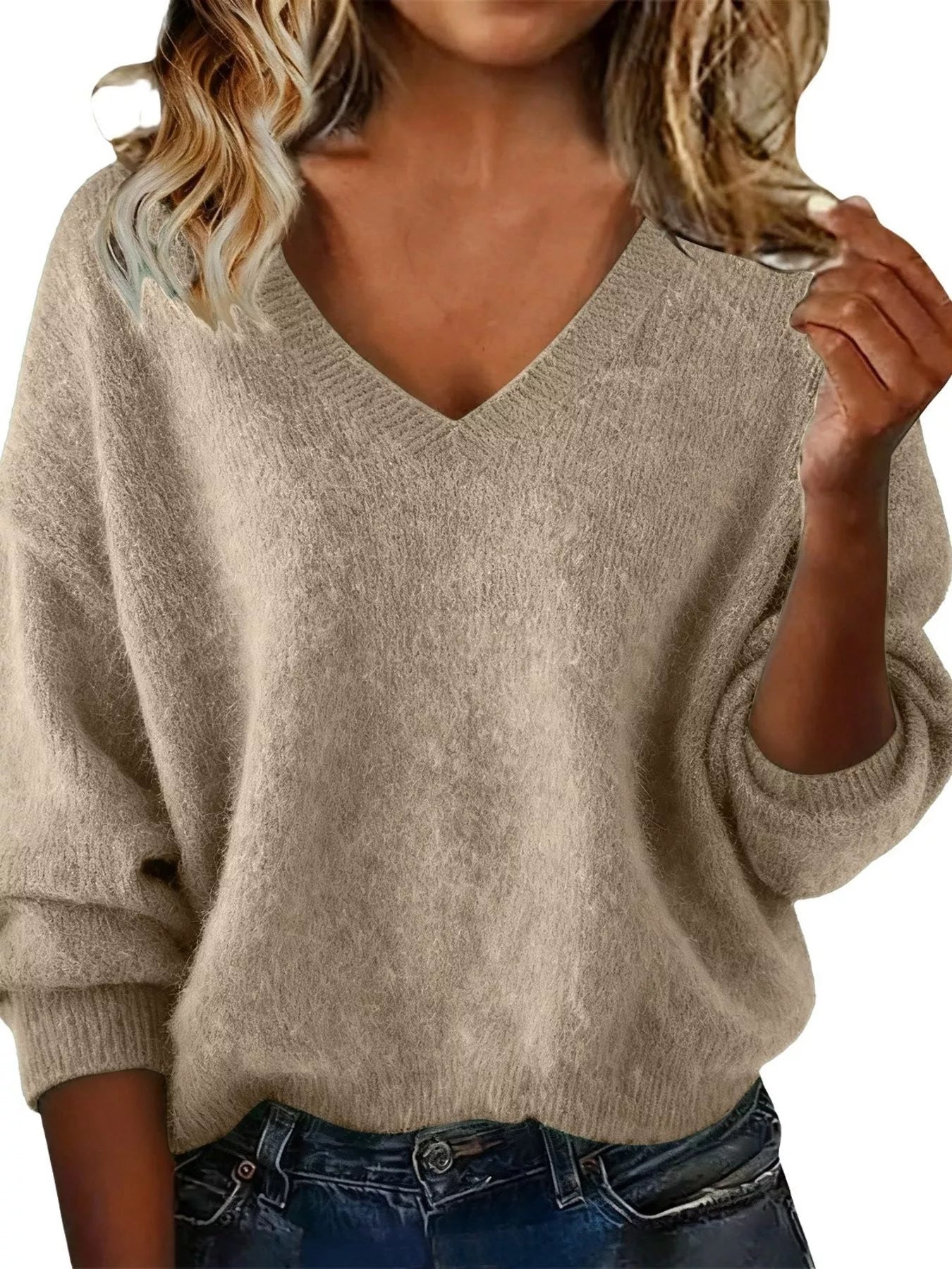 Full Size V-Neck Dropped Shoulder Sweater Plus Size