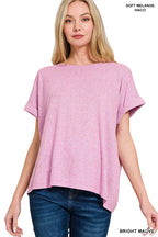 Zenana Soft Melange Hacci Short Sleeve Round Neck Top