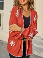 Flower Pattern Open Front Knit Cardigan