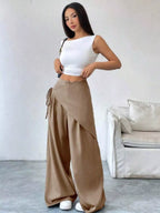 Wrap-Front Wide-Leg Pants