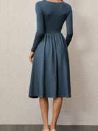 Square Neck Long Sleeve Midi Dress