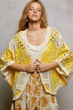 POL Open Front Crochet Cardigan with Scalloped Edge