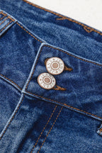 Double Button Zip Fly Straight Leg Jeans