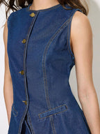 Button Up Sleeveless Denim Top and Shorts Set