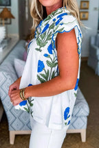 Floral Print Ruffle Trim Blouse
