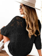 Openwork 3/4 Sleeve Knit Cover Up