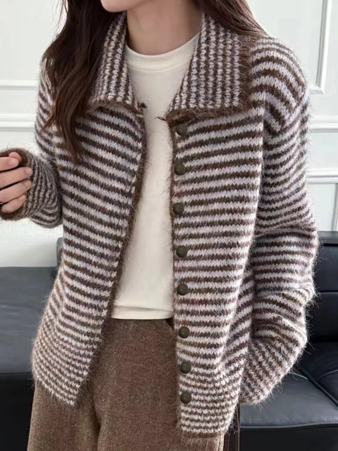 Striped Knit Button-Down Cardigan