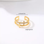 18K Gold-Plated Rhinestone Cross Open Ring