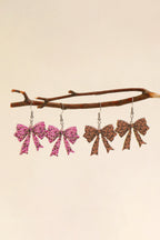 Bright Pink Stylish Leopard Printed Bow Stainless Hook Earrings
