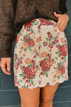 Floral Button-Front Scalloped Hem Skirt