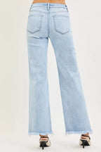 RISEN Tummy Control Mid Rise Ankle Straight Fray Hem Jeans