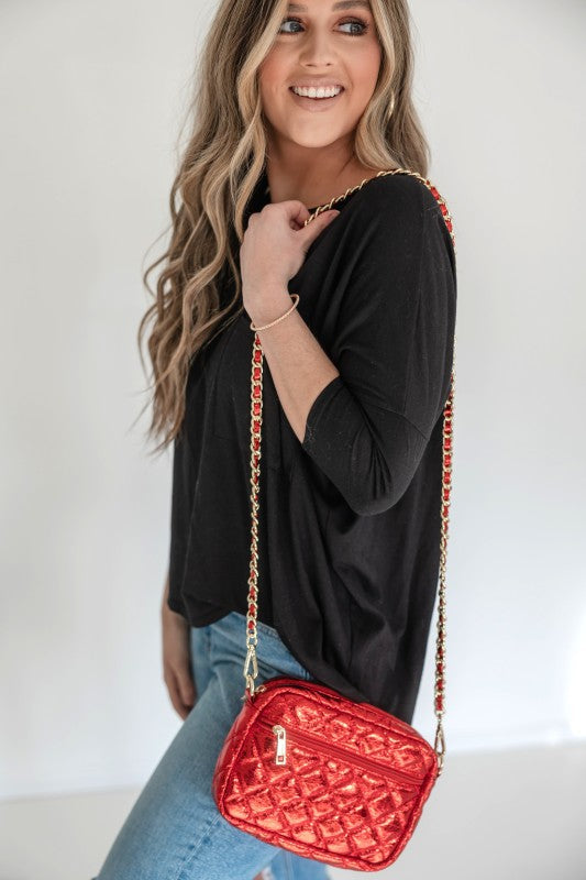 SueEllen Quilted Small Crossbody Bag with Gold Cha