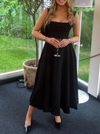 Square Neck Wide Strap A-Line Dress