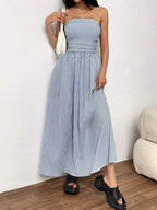 Striped Strapless Casual Maxi Dress