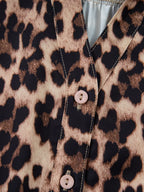 Leopard Print Button Down Lace Trim Short Sleeve Shirt