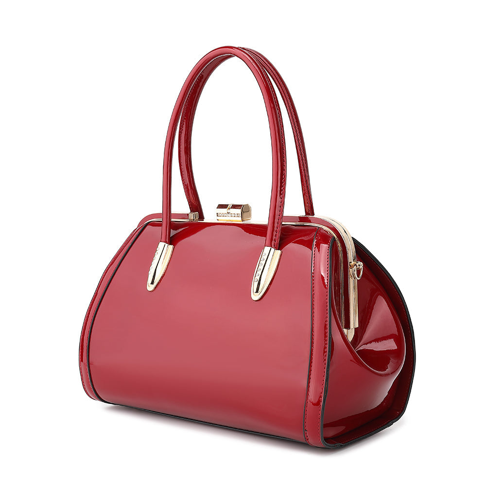 Patent Leather Double Handle Frame Satchel