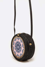 Hand Painted Wooden Panel Bamboo Circle Swing Bag