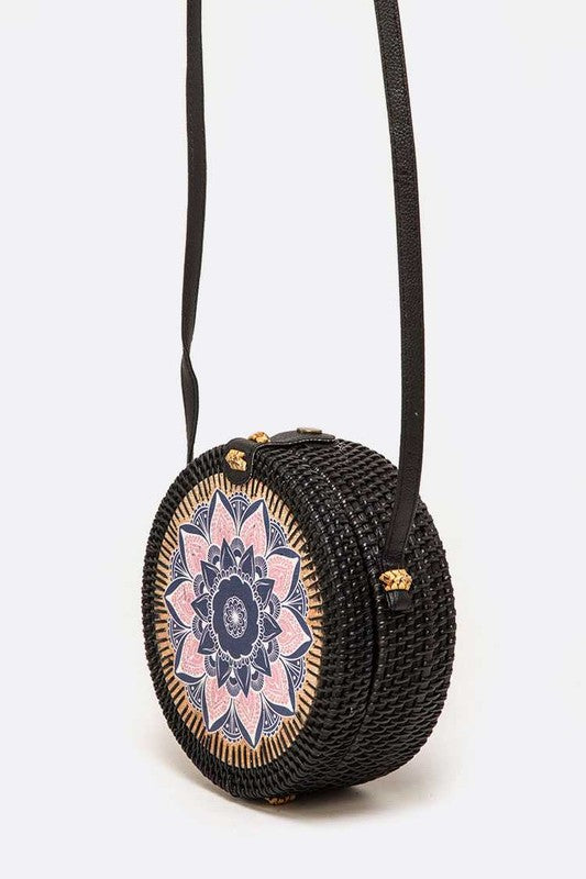 Hand Painted Wooden Panel Bamboo Circle Swing Bag