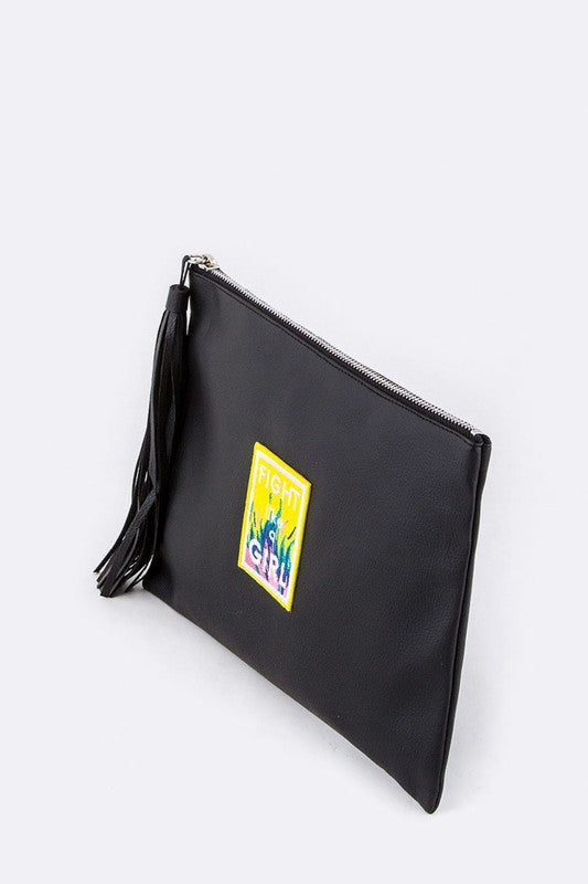 Fight Like A Girl Tasseled Leather Pouch